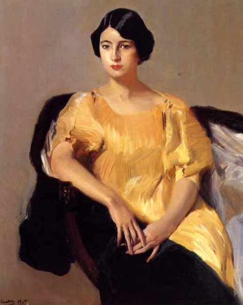 Elena vestida con túnica amarilla by Joaquín Sorolla 1909